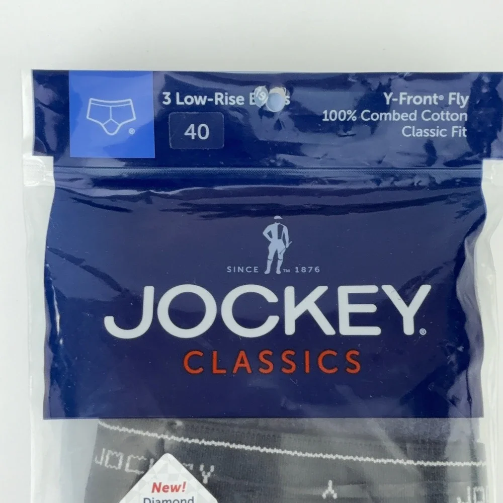 Jockey Classics Mens 3 Pack Low-Rise Briefs 40 Gray Black Cotton Y-Front 5705